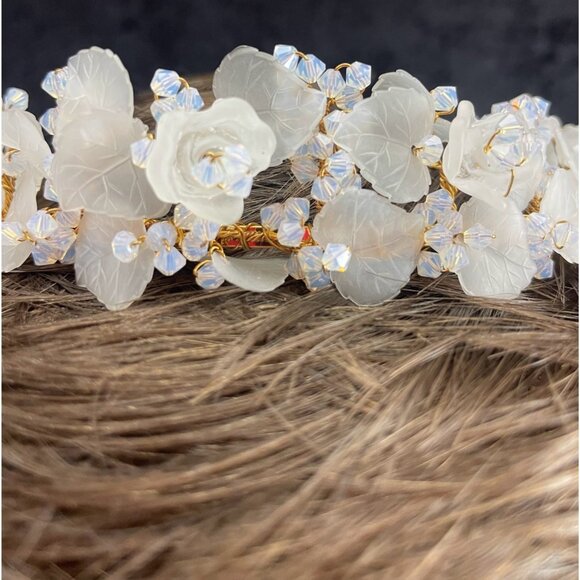Elen Henderson Gold Frosted Leaves Flowers Swarovski CrystalBridal Headpiece NEW main image 4